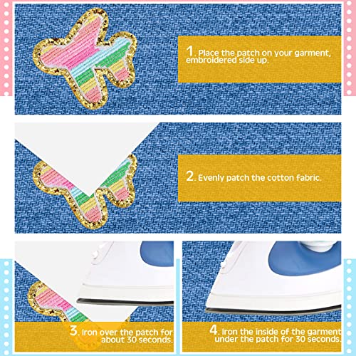 24 Pcs Iron on Patches Colorful Face Patches Cute Chenille Embroidered Patches Rainbow Heart Smile Face Castle Anchor Star Patches Applique Sew on Patches for Clothing Fabric Jackets (Fresh Style)