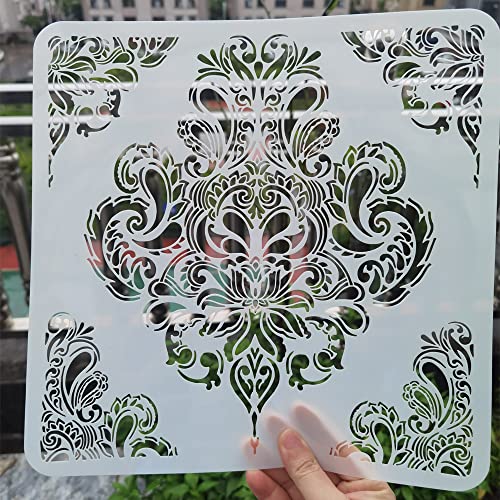 DIY Crafts Floral Stencil, 12x12Inches Mandala Reusable Stencil for Furniture Wood Art Painting Scrapbook Album Decorative Embossing Craft Stencil 0.3mm(12mil)