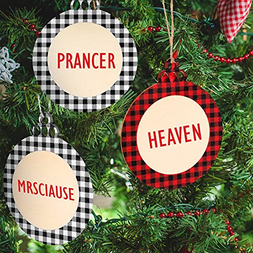 60 Pieces Christmas Wooden Ornaments for Craft Unfinished Wood Buffalo Plaid Discs Wooden Circles Christmas Ornaments Wood Slices for Crafts Christmas Decor (Red-Black, Black-White)