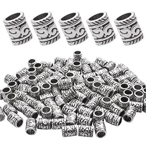 BronaGrand 100pcs Antique Silver Spacer Beads Large Hole Beads Charms Hollow Tube Bead for DIY Necklace Bracelets