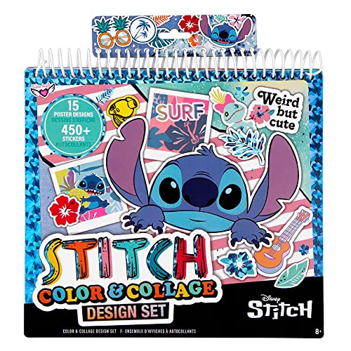 Fashion Angels Disney Stitch Color & Collage Design Set - 15 Colorable Lilo and Stitch Posters - Add Your Own Designs with 7 Included Sticker Sheets - Ages 8 and Up