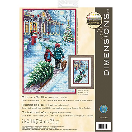 Dimensions 70-08960 Counted Cross Stitch Kit, Christmas Tradition, 14 Count White Aida Cloth, 9" x 14"