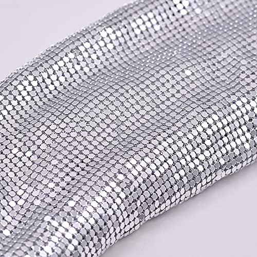 Creativesugar Craft Material Metal mesh Squin Fabric cuttable for Clothing Bag Making Party Decorations (Bright Silver Sequins) …