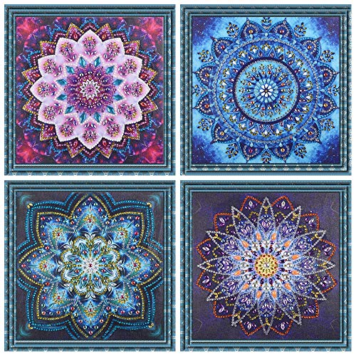 VV&BAOZI DIY Crystal Rhinestone Diamond Painting Mandala 4 Pack Sets Special Shaped Diamond Art Mandala Kits for Adults Kids(Canvas Size 9.84''×9.84'')