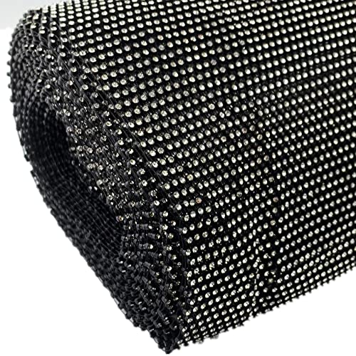 AEAOA 1 Yard Elastic Crystal Rhinestones Fabric Mesh Net Crystal Trim Fabric for Garment Dresses Mask Material Sew On DIY Clothing Tie Shoes Accessories Necklace Jewelry (20cm, Black)