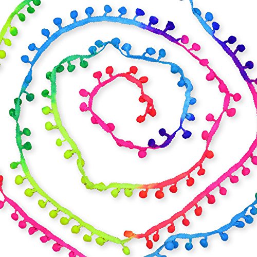 Yalulu 20Yards Rainbow Pom Pom Trim Ball Fringe Ribbon DIY Sewing Accessory Lace for Home Party Decoration