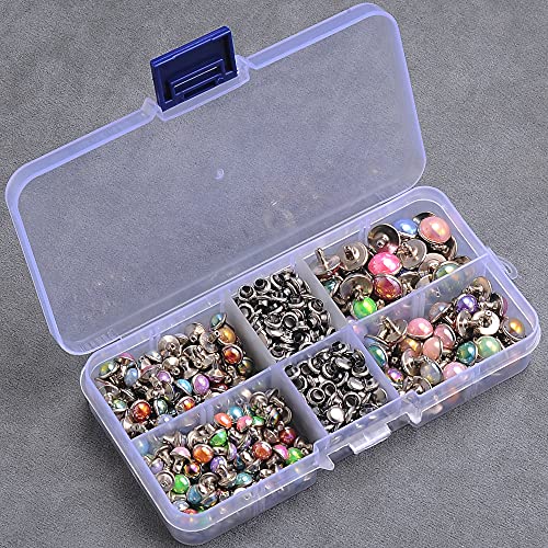 YORANYO 260 Sets Mixed Sizes Leather Rivets Mixed AB Colors Rivets Studs Rivets for Clothing Dome Rapid Rivets Studs for Belts Bags Shoes Dog Collars Bracelets Jacket Leather Craft Accessories