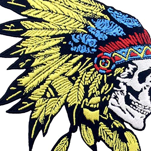 ZEGINs Native American Skull Headdress Patch Embroidered Applique Iron On Sew On Emblem