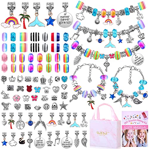 Bracelet Making Kit for Girls, Flasoo 85PCs Charm Bracelets Kit with Beads, Jewelry Charms, Bracelets for DIY Craft, Jewelry Gift for Teen Girls