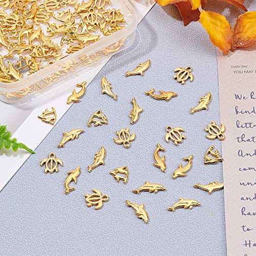 OLYCRAFT 120pcs Ocean Themed Resin Filler Alloy Epoxy Resin Supplies UV Resin Filling Accessories Gold for Resin Jewelry Making - 4 Shapes