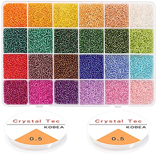 Yholin Glass Seed Beads Started Kit, 12000pcs 2mm 12/0 Small Craft Beads with Beading Needle,Tweezers and Elastic String for DIY Bracelet Necklace Jewelry Making Supplies