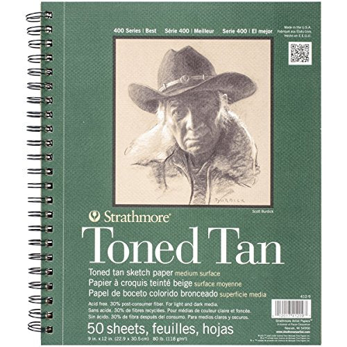 Strathmore 412-9 Tan Drawing 400 Series Toned Sketch Pad, 9"x12", 50 Count