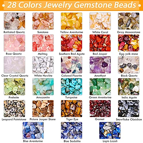 selizo Crystal Beads for Ring Making, 28 Colors Crystal Chips and Gemstone Beads for Jewelry Making, Crystal Ring Making Kit with Plastic Box for Jewelry Ring, Bracelets, Earring Making Supplies