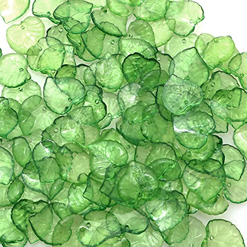 SQXBK Leaf Pendant 100PCS 15x15x2mm Green Transparent Frosted Acrylic Leaf Shape Bead Charms with Hole for Snap Necklace Bracelet Jewelry Making DIY Craft