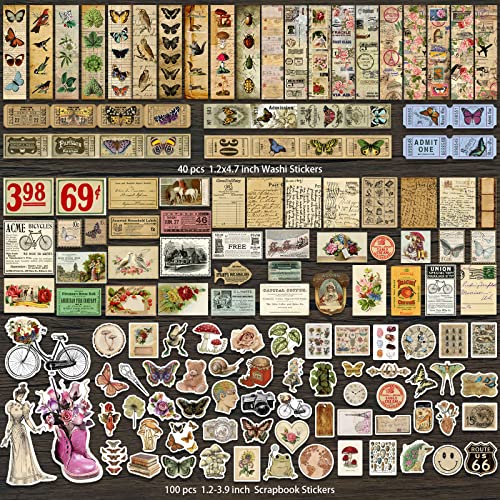 ANERZA 531 PCS Vintage Scrapbooking Supplies Stickers, Aesthetic Scrapbook Paper Art Journaling Kit for Bullet Journals, Ephemera for Junk Journal, Washi Stickers, Cottagecore Decoupage for Adults