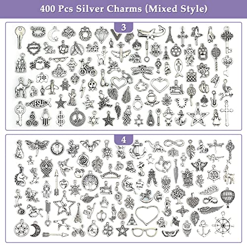 JIALEEY 400 PCS Wholesale Bulk Lots Jewelry Making Charms Mixed Smooth Tibetan Silver Alloy Charms Pendants DIY for Bracelet Necklace Jewelry Making and Crafting