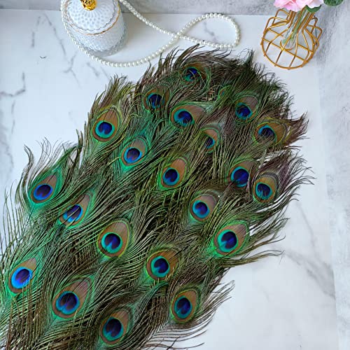 THARAHT 12pcs Peacock Feather Natural in Bulk 10-12 inch 25-30cm for Craft Vase Wedding Home Party Christmas Day Decoration Peacock Feathers