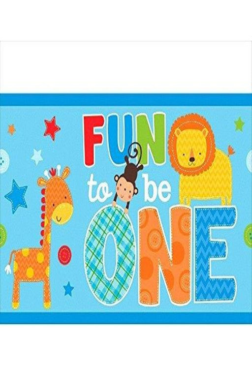 One Wild Boy Birthday Party Plastic Table Cover, Multi Colored, plastic, 54 inches x 102 inches