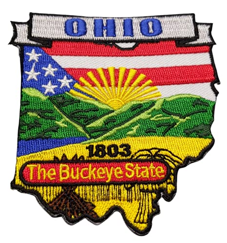 Ohio State Shaped Map Embroidered Patch, with Iron-On Adhesive