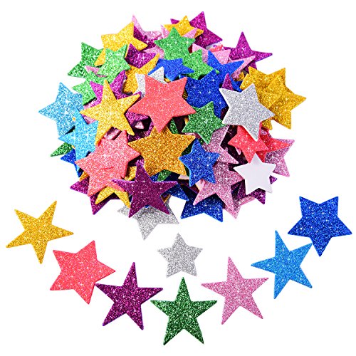BBTO Glitter Foam Stickers Self-Adhesive Star Stickers for Birthday Graduation Party Decor, Assorted Colors and Sizes, 5 Sets