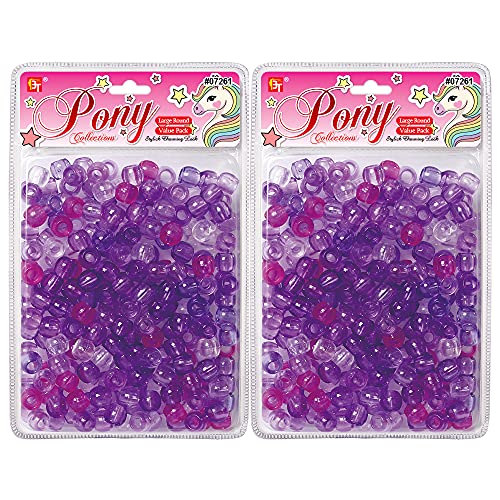 410 Pcs Beads Jewelry Making Kit DIY Hair Braiding Bracelet Ornaments Crafts Large Round Clear Assorted Pony +2 Beaders Included (Purple Clear)