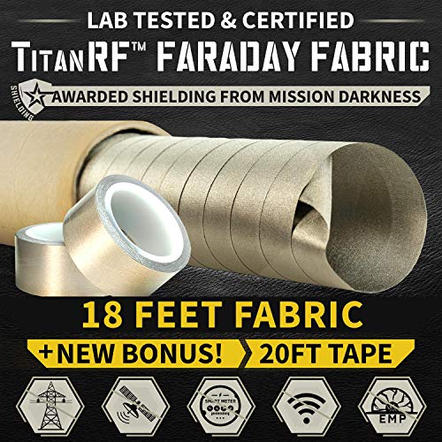Mission Darkness TitanRF Faraday Fabric Pro Construction Kit 6 Yards // Military Grade Conductive Material Blocks RF Signals (WiFi, Cell, Bluetooth, RFID, EMF) // 44"W x 18'L Fabric + 20' Tape