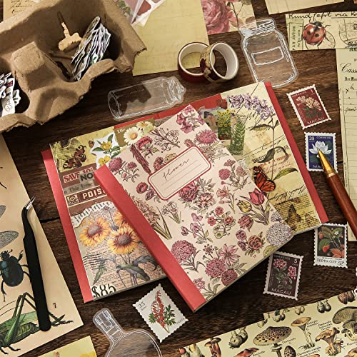 Vintage Aesthetic Scrapbooking Supplies Kit, Vintage Flowers Scrapbook Kit for Journaling Supplies, DIY Making Bullet Junk Journal, Stationery, Birthday Craft Gift for Teen Girl Kid Women 320pcs