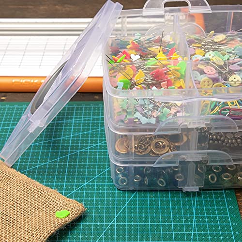 3 Tier Stackable Storage Containers with Adjustable Compartments for Beads, Sewing Accessories, Arts and Crafts Supplies (6 x 6 x 5 in)