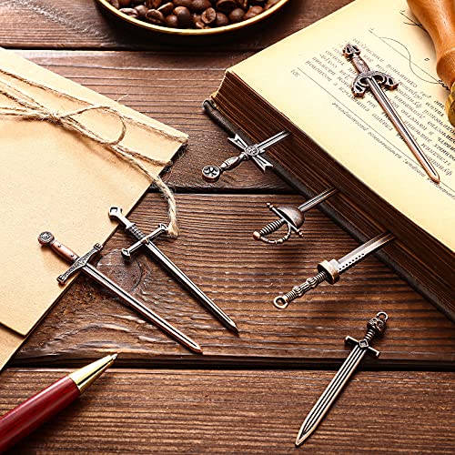 21 Pieces Sword Bookmark Miniature Sword Charms Mini Antique Sword Knife Pendants for Bookmarks DIY Necklace Bracelace Jewelry Making (Red Bronze)