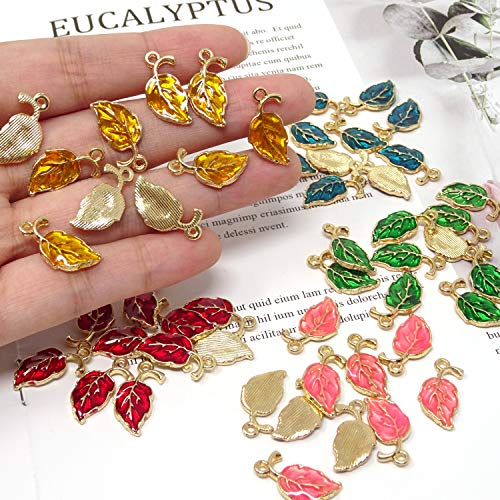 Honbay 50PCS Enamel Leaf Charms Pendant for Jewelry Making or DIY Crafts