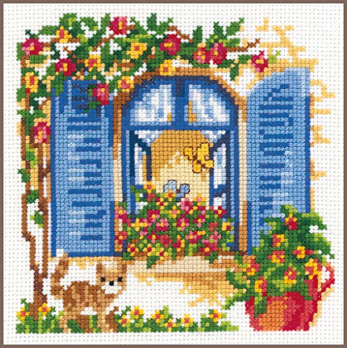 Vervaco Counted Cross Stitch Kit Sitting at The Window 6.3" x 6.3"