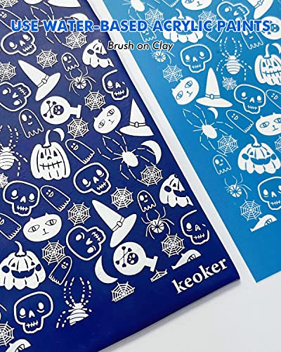 KEOKER Halloween Silk Screen for Polymer Clay, 6 PCS Fall Silk Screen Stencils for Polymer Clay on Clay & Other Jewelry Clay Earrings Decoration, Each 6" X 3.8" (6PC Halloween)