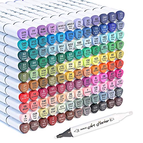 121 Colors Dual Tip Alcohol Based Art Markers,120 Colors plus 1 Blender Permanent Marker 1 Marker Pad with Case Perfect for Kids Adult Coloring Books Sketching Card Making