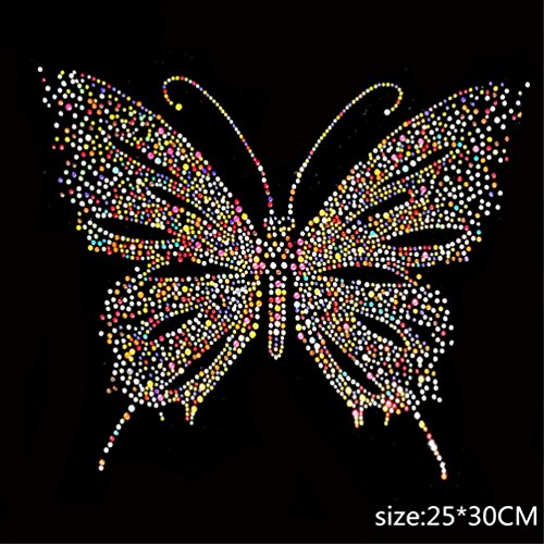 Towashine Colorful Butterfly Shape Rhinestone Iron on Hotfix Transfer Decal Bling 12" x 10"
