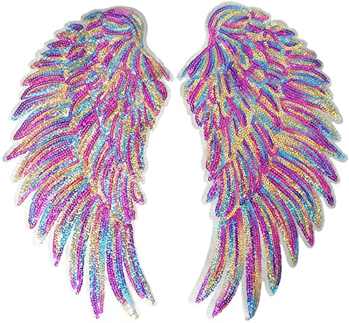 Wing Patches Iron on or Sew on Sequin Patch Embroidered Badge Motif Applique Patch for Clothing Jeans T-Shirt(Purple)
