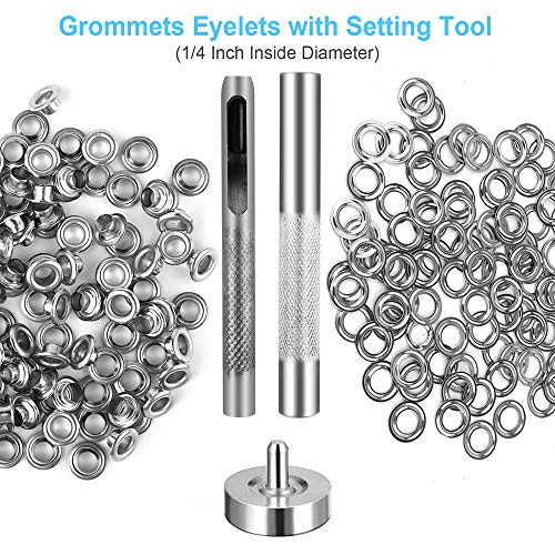 UUBAAR 100 Sets Grommet Kit, Thickened Grommets Eyelets 1/4 Inch, Silver Metal Eyelet, Grommet Tool Kit for Leather, Fabric, Tarp, Shoes, Clothing, with 3PCS Installation Tools