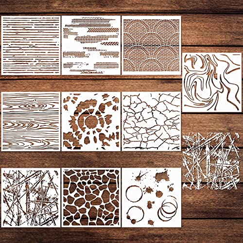 10 Pcs Stencils for Painting Wall Texture Stencils 6 x 6 Inch Reusable DIY Stencils 10 Mixed Crackle Marble Background Spray Paint Art Stencils Stencils for Wood Canvas Paper Floor Tile (Rustic Style)