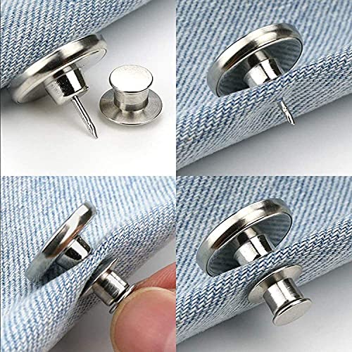 TOOVREN Button for Jeans Too Big 8PCS, Perfect Fit Instant Button, Pant Button Extender, Jean Buttons Replacement, Metal Buttons Adds Or Reduces an Inch to Any Pants Waist in Seconds (Silver)