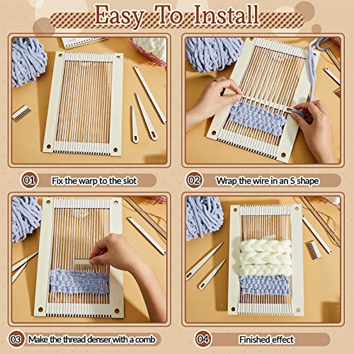 7 Pieces Weaving Loom Kit Wood Weaving Looms Wooden DIY Weaving Loom with Wooden Weaving Stick Weaving Comb and Wood Weaving Crochet Needle for Kids Adults Beginners Weaving Lovers Knitted Crafts DIY
