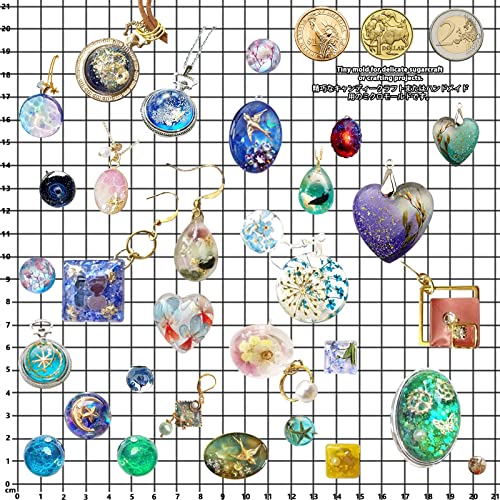 FUNSHOWCASE Cabochon Gem Jewelry Silicone Mold Oval Teardrop Square Heart Round Shapes, for Polymer Clay, Crafting, Resin Epoxy, Pendant Earrings Making, Large