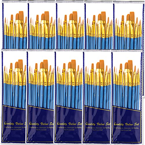BOSOBO Paint Brushes Set, 100 Pcs Round Pointed Tip Paint Brushes for Acrylic Painting, Watercolor Oil Acrylic Paintbrushes for Rock Body Face Nail Art, Kids Adult Drawing Arts Crafts Supplies, Blue