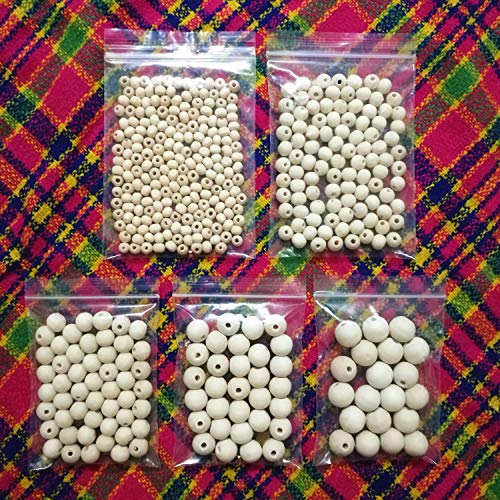 Amaney 400pcs 6mm-14mm Unfinished Wood Beads Assorted Natural Round Ball Loose Solid Wooden Spacer Beads for Crafts DIY Handmade Jewelry Making Bracelet Garland Hair