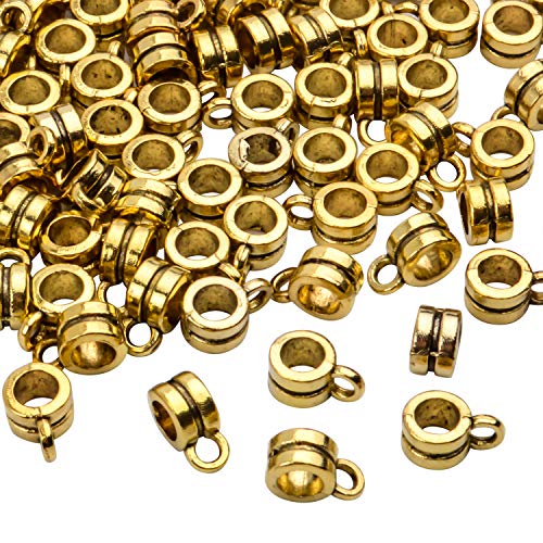 100pcs Bails Beads, Tibetan Bail Tube Bead Spacer Beads Carrier Hanger Connector Links for European Charm Bracelet Jewelry Making,Antique Gold