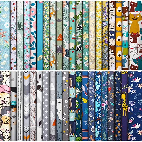 40 Pieces 10 x 10 Inches Cotton Fabric Square Fabric Craft Fabric Scraps Cotton Quilting Fat Flower Animals Cartoon Fabric Bundles Patchwork for Kids DIY Craft Sewing Clothing (Classic Patterns)