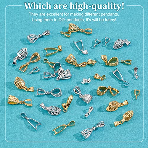 SUPERFINDINGS 48Pcs 6 Style Brass Pendant Pinch Bails Ice Pick Pinch Bail Bead Pendant Connector Filigree Rack Plating Jewelry Clasps for Jewelry Making Buckles Charm