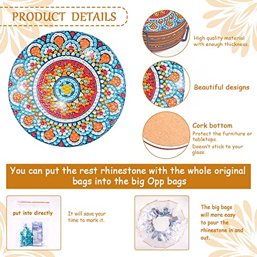 Praise V Do 8Pcs Diamond Painting Coasters Kit with Holder, DIY Mandala Coasters Diamond Painting Kits for Beginners, Adults & Kids DIY Diamond Art Craft Supplies