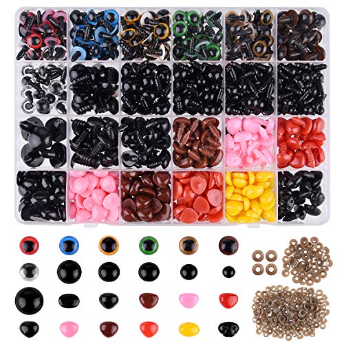 ASTARON 1028 Pcs Plastic Safety Eyes and Noses Kit with Washers for Doll Plush Animal Craft Making,Assorted Size
