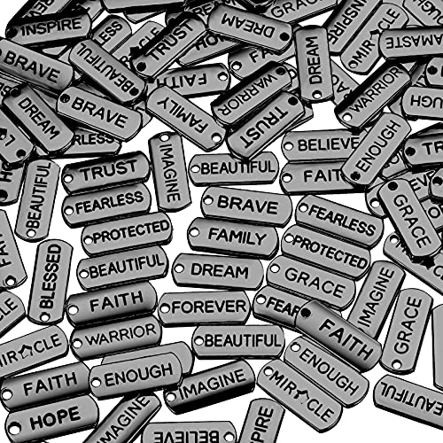 80 Pieces Word Charms Pendants Engraved Motivational Charms Pendants Jewelry Making Accessories for DIY Necklaces, Bracelets, Key Chains(Black)