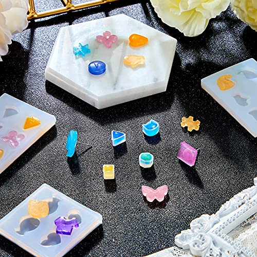 22 Pieces Stud Earrings Resin Moulds Tiny Jewelry Silicone Moulds Jewelry Epoxy Casting Moulds with Stainless Steel Ear Studs and Earring Backs for Resin DIY Jewelry Making Supplies