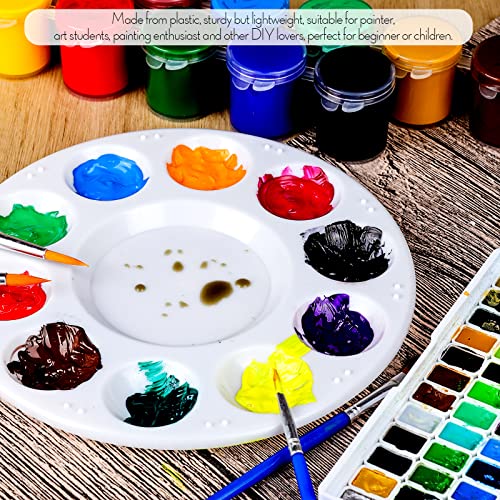 Round Paint Tray Palettes, FANDAMEI Plastic Paint Tray Palette, Paint Palettes Paint Pallets with 10 Wells for Adults & Kids, for Painting or DIY Craft Class, White, 2 PCS